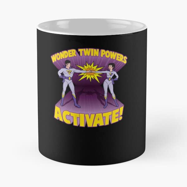 Motivational Cute Pattern Wonder Twin Powers Activate! Trendy Coffee MUG Trends Design Print Double-Sided Novelty White Ceramic Tea Cup - 11 Oz 15 Oz Customize