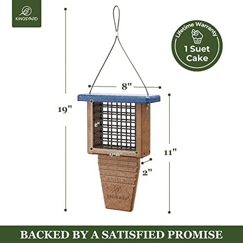 Kingsyard Recycled Plastic Suet Bird Feeder, Tail Prop Suet Feeder For Outside Hanging, Sturdy & Durable, Great For Woodpecker & Clinging Birds, Blue #TOP4