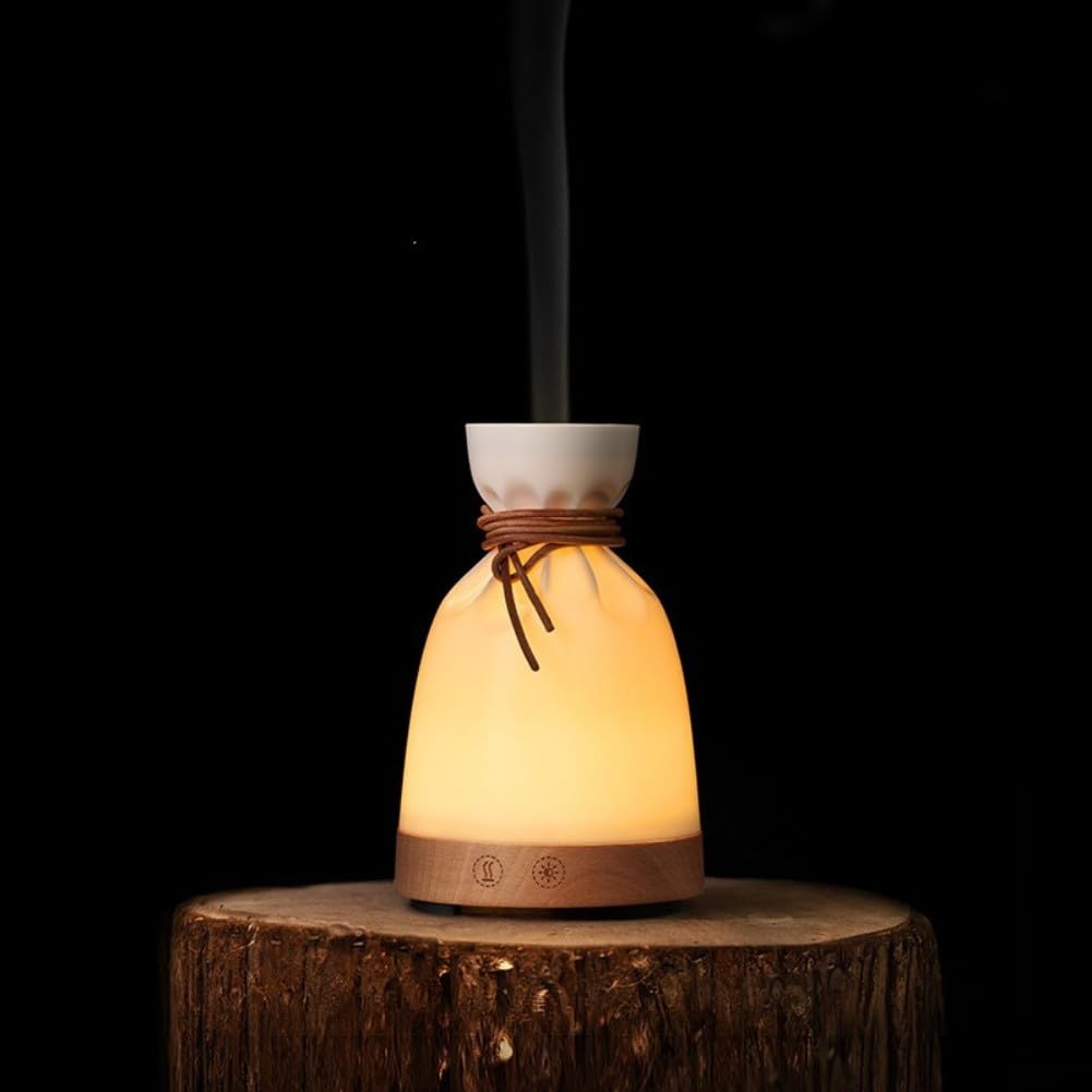 Diffuseur d'arômes, 11 x 17,5 cm, humidificateur d'huiles essentielles avec lumière blanche chaude pour la maison, le bureau, le yoga, la relaxation