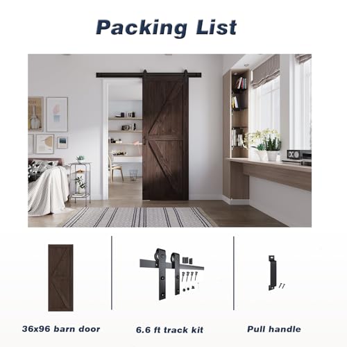 Image of FREDBECK 36 x 96 Brown Wood Barn Door with Hardware Included,K-Frame,Coffee