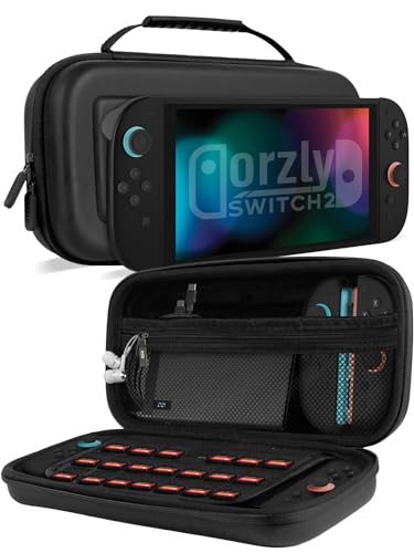 Orzly Custodia da trasporto per console Nintendo Switch 2 2025 da 7,9 pollici, custodia rigida con custodia intelligente per accessori e tasche per giochi, confezione regalo, edizione (Black Switch 2