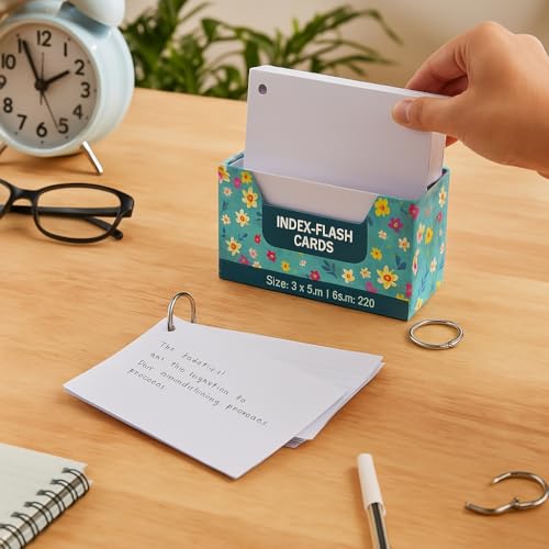 Image of AccuPrints Unruled Index Flash Card - 3x5 inch, White, 200 Cards, 220 GSM - with Free Binder Rings for Short Notes, Cue Cards, Exam, Interview Preparation (3x5 inch Plain - 200 Sheets)