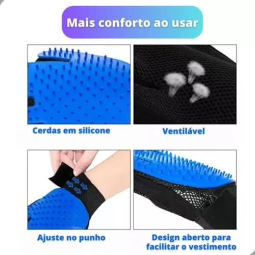 Luva Escova Removedor Tira Pelo Para Cachorro Gato Massagem Pets Silicone Magica Nano Magnética Prem