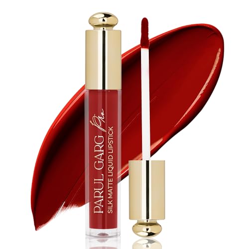 Image of Parul Garg Beauty Silk Matte Liquid Lipstick | Long-Lasting & Smudge-Proof | Soft Matte Finish | Vegan & Clean Beauty | Hydrates with Shea Butter & Vitamin E | Shade: Hibiscus 01 - Deep Red, 3ml