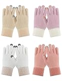 PKWEEN 4 Pairs Winter Gloves for Women Cold Weather, Womens Warm Knit Gloves Winter Touchscreen Texting Gloves with Soft Warm Lining ((3 Touchscreen Fingers, Pink/White/Khaki/Purple)