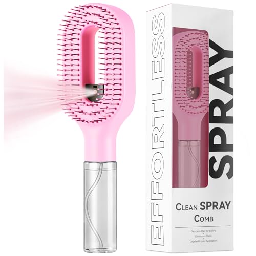 hair brush with water spray-2 in 1 Portable Hair Brush with Water Spray for Detangling and Styling hair mister spray bottle Detangling Brush for Straight Hair & Curly