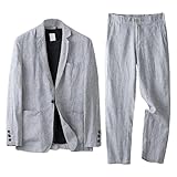 Traje Retro de 2 Piezas para Hombre, Corte Entallado, Blazer de Verano, Esmoquin y pantalón, Conjunto Boda, Gris, Talla XL