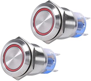 Metal Push Button Switch, Waterproof Stainless Steel 12V LED Push Button On-off Switch Self-locking Latching Push Button Switch 1NO1NC (Red 2 Pcs)