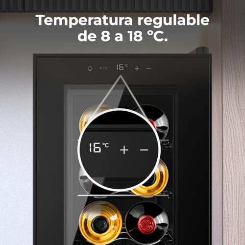 Miniatura 6 de Cecotec Vinoteca 6 Botellas Bolero Grandsommelier 600 Coolcrystal E. Estantes Metálicos, Control Táctil, Temperatura 8 A 18 C, Temperatura 8 A 18 C, Negra
