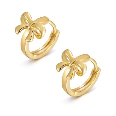 Gold Bow Hoop Earrings for Women Small Bowknot Hoop Earrings Round Huggie Hoop Earrings Cover