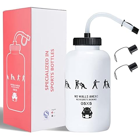 SHOKE Hockey Water Bottle with Long Straw 1 Liter Water Bottles BPA Free Boxing Lacrosse Water Bottle Squeezable for Sports Goalie Boxing Football Golf Gym Baseball Cycling Fitness Yoga 32 Oz-White Cover