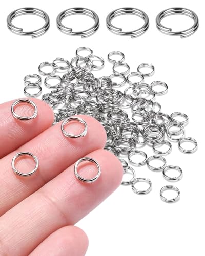 MYGLOAR Embalagem de 100 chaveiros, porta-chaves de 12 mm, porta-chaves pequenos em aço inoxidável, argolas divididas, anéis prateados para jóias, chaves, decorações de bricolage