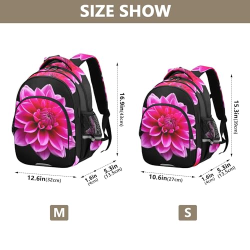 Joisal Kids Backpacks for Girls Lightweight Back to School Bag Custom Book Bags Teen Middle School Boys Backpacks Cool Pink Dahlia Flower Black Medium4