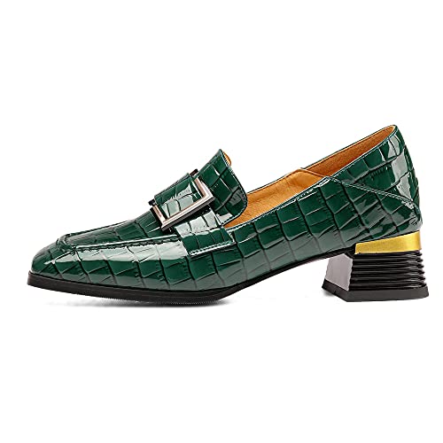 Image of TinaCus Women's Patent Leather Square Toe Handmade Buckled Casual Loafers Shoes with Low Chunky Heels
