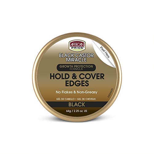 African Pride Black Castor Miracle Hold & Cover Edges - Slicks and Controls Edges, Covers Grays, Fills Thinning Areas, Contains Black Castor Oil & Coconut Oil, 2.25 oz