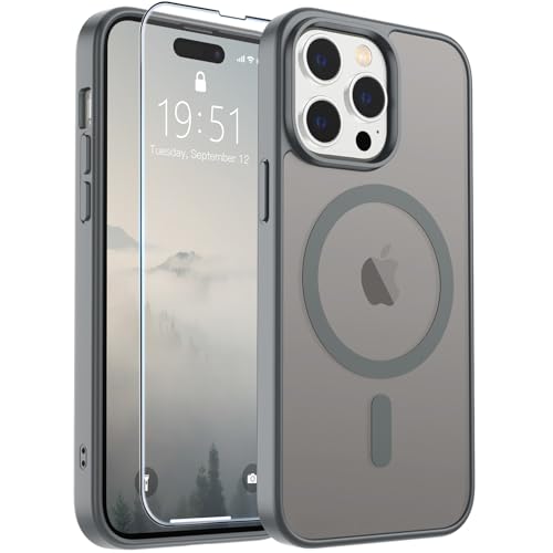 Image of SUPFINE Magnetic for iPhone 14 Pro Max Case (Compatible with MagSafe) (Military Grade Drop Protection) Slim Translucent Matte Shockproof with Anti-Fingerprint Phone Case,Gray