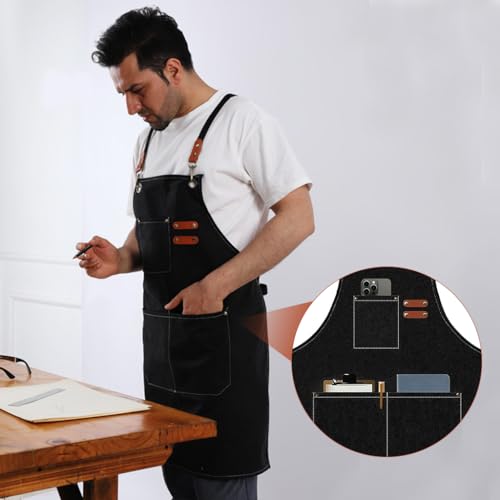 Image of Supvox Unisex Home Apron Waterproof, with Tool Pockets | Adjustable Waist Tie, Splash and Dust Coverage, Handy Storage, Thicken Canvas, Comfortable for Tasks, Wipe Clean