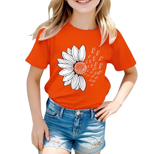 Toddler Kids Girls Short Sleeves Solid Color Cotton Vacation 𝗣𝐚rty Sports Crew Neck Graphic School Cute