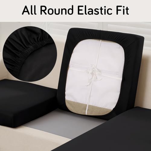 Image of HOKIPO 100% Waterproof Stretchable Elastic 140gsm Sofa Cushion Seat Cover, 2-Piece Seat Cushion Cover, Black (AR-5352-BLK*2)