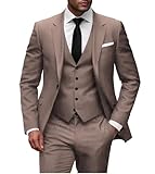 Wangyue Tan Suits for Men 3 Piece Men's Suits Slim Fit Suit Man Single Breasted Suit Men Notch Lapel Blazer Vest Pants Sets Tan Suit Wedding Prom Suits,XL Tan Suit for Men