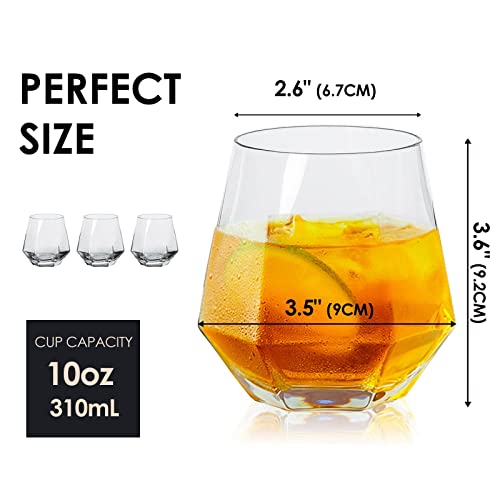 Jbho Stemless Wine Glasses Set Of 6, Red Or White Small Wine Glass Set, 10Oz Diamond Shaped, Unique Short Tumblers, Cocktail Glass, Nice Gift-Packaging For Housewarming, Birthday,Valentine,Newyear #TOP1