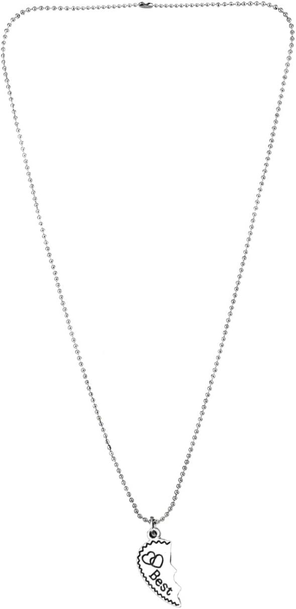 Girls Alloy Base Metal Carved Heart Locket Best Friends 2 Pieces Combo Necklace Chain Pendant (Silver)