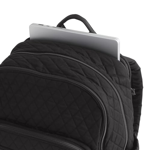 Image of Vera Bradley Women's Premium Cotton Large Bancroft Backpack - 15 inch Laptop & Trolley Sleeves - Classic Black, 28L
