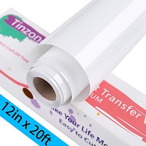 Tinzonc HTV Iron On Vinyl 12Inch x 20feet Roll,Heat Transfer Vinyl for Silhouette Cameo and Other Cutter Machine,Iron On Heat Vinyl Transfer for Shirts (White)