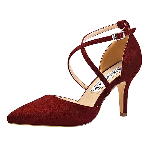 Image of ELEGANTPARK Pointed Toe Heels for Women Satin Strappy Wedding Dress Shoes | Adjustable Buckle, 3 inch Stable Heel, Closed Toe Pumps for Bride, Wedding Guest, Bridesmaid, Evening, Cocktail Party, Formal