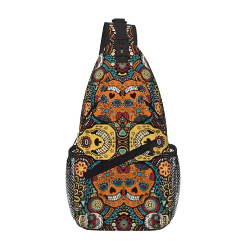 Mochila de pecho de calaveras de azúcar para festival y viaje