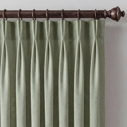 NICETOWN NICETOWN Pinch Pleated Linen Sage Green Curtains for Farmhouse, Privacy Semi Sheer Relax Home Decor Window Treatments Privacy with Light Filtering for Bedroom/Living Room, W40 x L84 40"W x 8