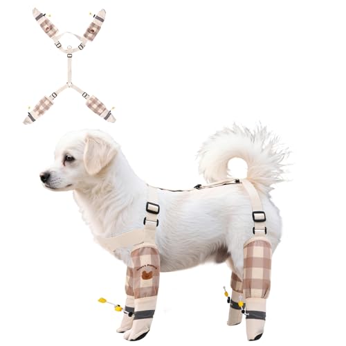 Anti Dirt Pants for Small Dogs, Upgraded Adjustable Suspender Non-Slip Dog Shoes Dust-Proof Waterproof Full-Leg Paw Protectors Rain Boots for 8-15lbs Dogs...