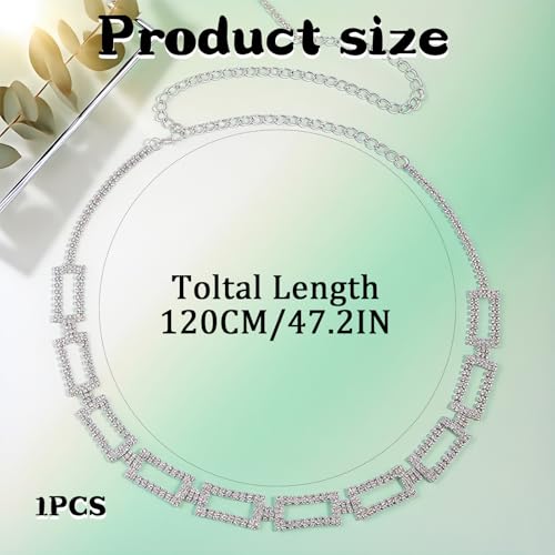 Rhinestone Dress Belt for Women,Sparkly Silver Crystal Chain Belt,Elegant Waist Accessory,Trendy Versatile Adjustable Belts for Dresses/Evening Gowns/Party & Summer Beach Outfits2