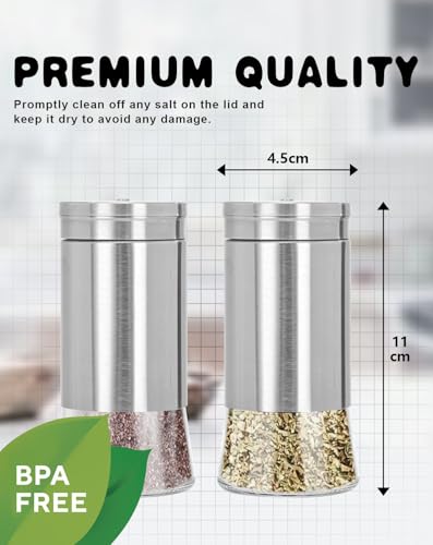 Salz und Pfefferstreuer mit Edelstahl Einstellbaren Löchern Deckel 2er Set Salzstreuer Glas Gewürzstreuer, Gewürzgläser für Küche, BBQ, Wohnmobil