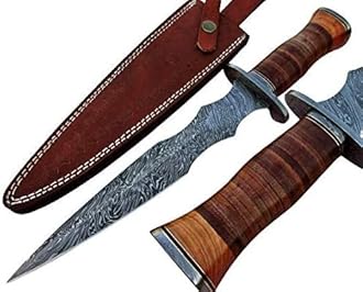 DG-71 Handmade Damscus steel leather handle Knife - Double Edge