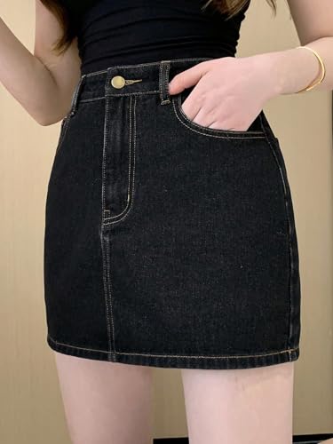 Image of Lymio Skirts for Women | Denim Mini Skirt | High Waisted Light Blue Jean Skirts for Women | Casual Short Pencil Skirt with Pockets | Slim Fit Stretch Denim Bottoms (LWHP-62-63)