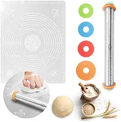 Rolo De Massa Ajustável Inox Com Discos De Medidas + Tapete
