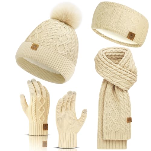 Winter Beanie Hat & Scarf Set with Gloves & Ear Warmer