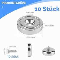 10 Stück Neodym Magnete Mit Loch – Starke Schraubmagnete Mit Senkkopf & Schrauben, Magnet 20kg Tragkraft – Runde Magnethalter Mit Stahlhülse Für Werkstatt, Haushalt, Montage – Ansicht 2