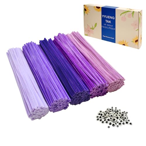YYUENG TAK 300 pcs Purple Pipe Cleaners Bulk(5 Different Tone Purple) - Fluffy Craft Pipe Cleaners for Arts & Crafts Ideal for Making Flowers & Decorations (12 x 0.24 inches) Chenille Stems