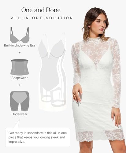Popilush Lace Long Sleeve Dress Shapewear Formal Mother of Bride