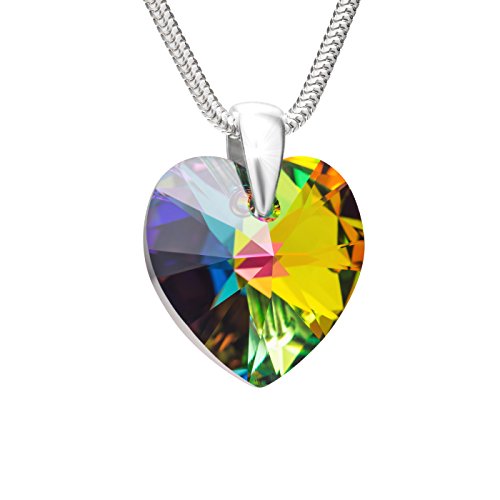 Preisvergleich Produktbild LillyMarie Damen Kette Echt Silber Swarovski Elements Herz Mehrfarbig Längen-verstellbar Schmucketui Kleine Geschenke für Frauen