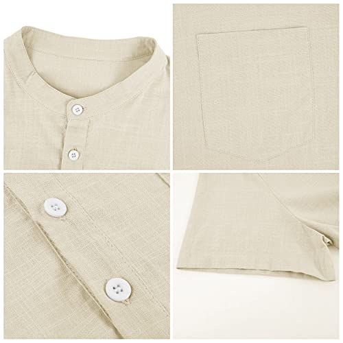 Niwicee Camisa Casual de Hombre Manga Corta Henley Shirt Camisetas de Playa Informales Cuello en V de Botones Top Verano Blusa de Slim Fit Recta de Color Sólido con Bolsillo(Khaki,M)