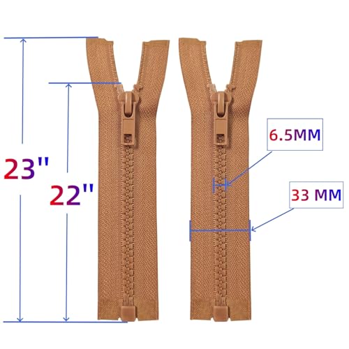 Image of MebuZip 2PCS #5 22 Inch Separating Jacket Zippers Resin Zipper Molded Plastic Zippers Bulk for Sewing Coat Jackets Clothes (22 inch Brown)