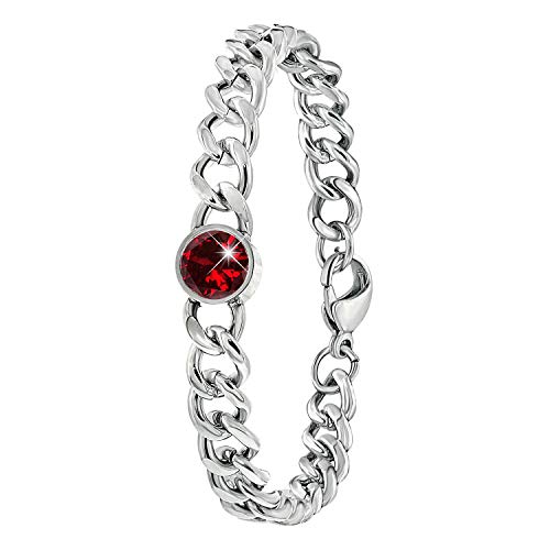 Preisvergleich Produktbild Lucardi Colours by Kate - Stahlarmband mit Gourmet-Kettenglied und rubinrotem Zirkonia