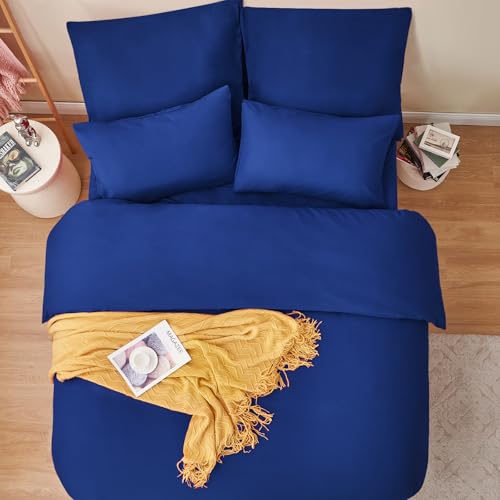 RUIKASI Bettwäsche 200x200 Blau 3teilig - Königsblau Mikrofaser Bettwäsche-Sets Oeko-TEX… – Ansicht 5