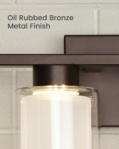 Image of kudos 4-Light Bathroom Light Fixtures, Oil Rubbed Bronze Vanity Lights with Clear Glass and Frosted Glass, Modern LED Wall Sconces for Bathroom, 3000K /4000K /5000K Adjustable, KDVL04-ORB-4