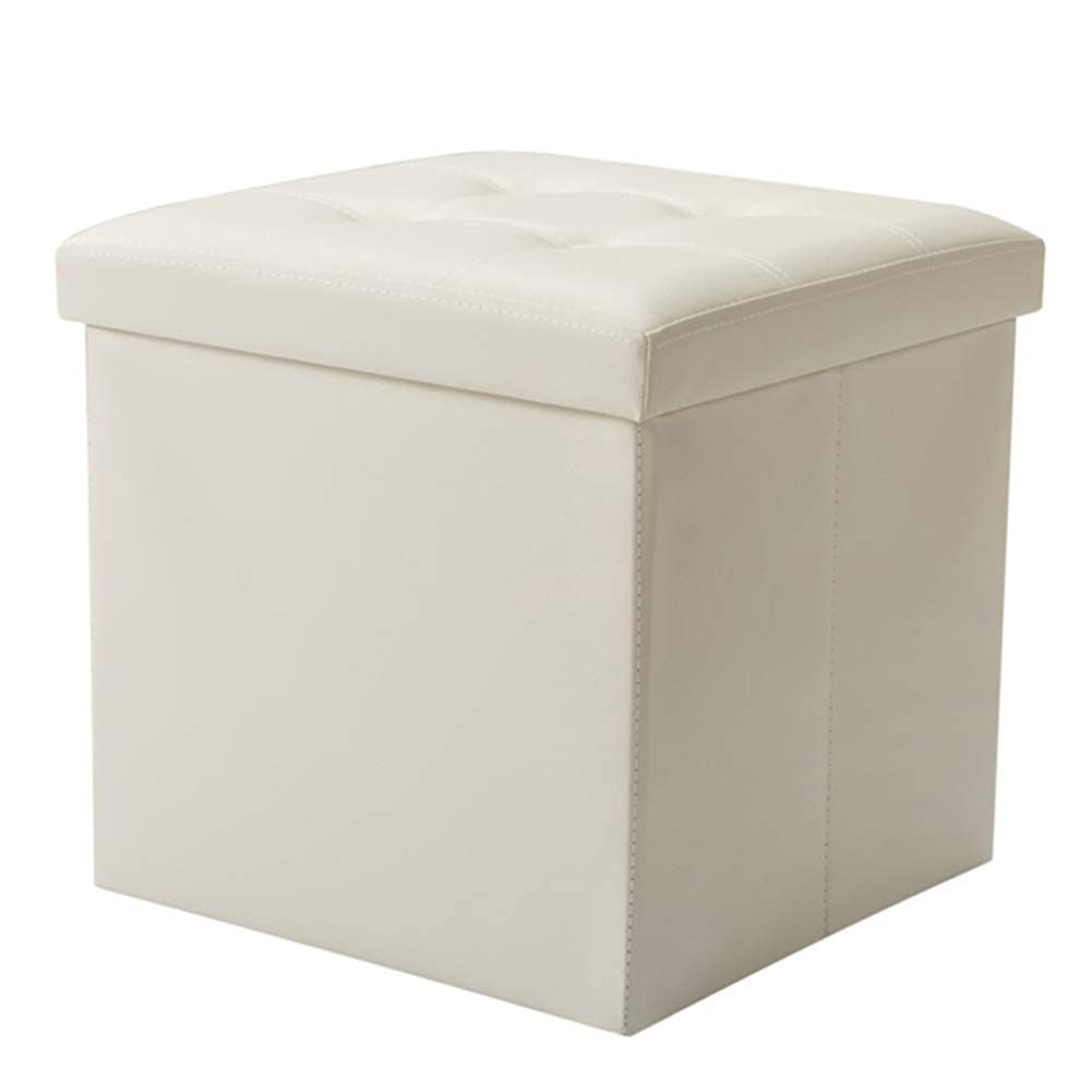 Pouf de rangement pliable blanc cube repose-pieds tabouret coffre jouets 38cm