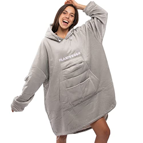 Flamingueo Decke Mit Ärmeln - Hoodie Decke, Wärmedecke, Deckenpullover, Herren Hoodie, Kuschelpullover Damen, Blanket, Ärmeldecke, Oversize Hoodie Damen, Flauschige Decke, Decke mit Ärmeln und Kapuze Cover