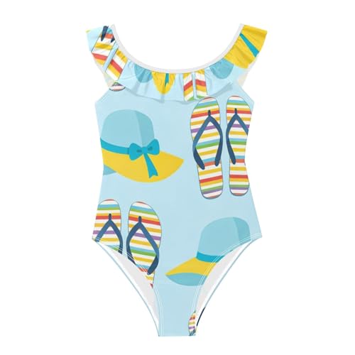 Traje de baño para niñas de playa y tardes de piscina azul con volantes
